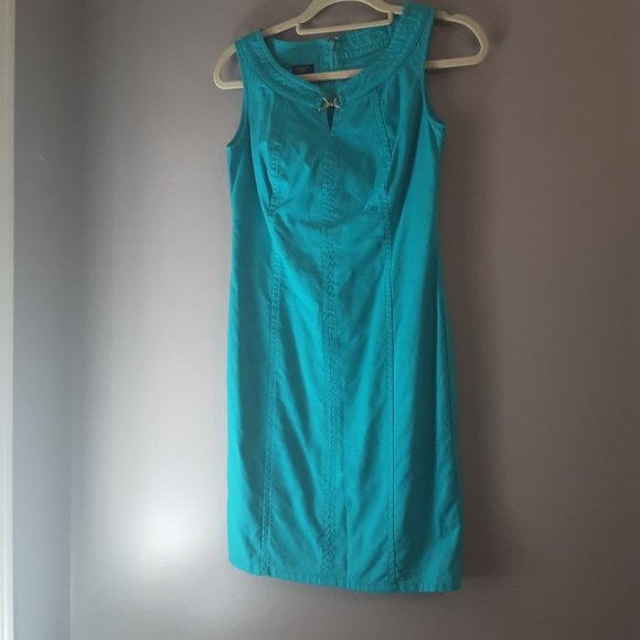 Talbot's Turquoise Blue Cotton Stretch Sleeveless Shift Dress | Size 2P - Picture 2 of 13
